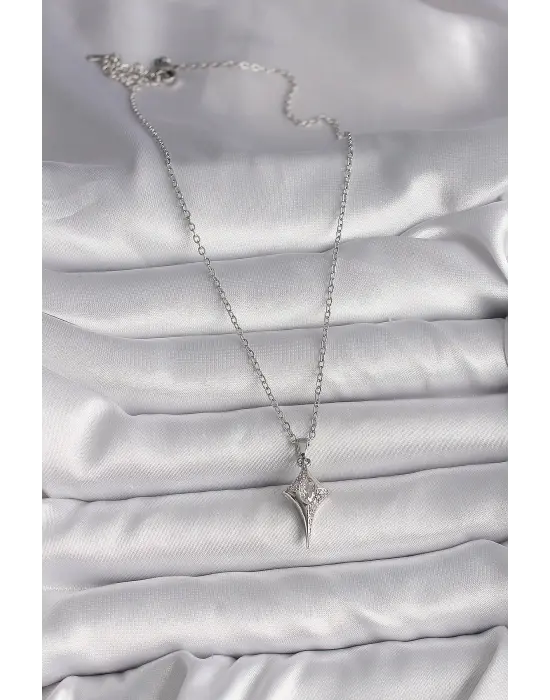  Gümüş  Zincir Zirkon Taşlı Kuzey Yıldızı Model  Çelik Kolye