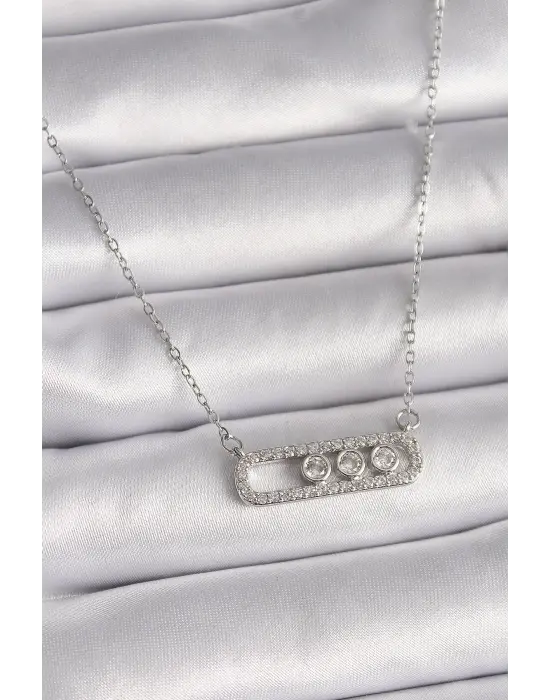  Gümüş  Zincir Zirkon Taşlı Messika Model  Çelik Kolye