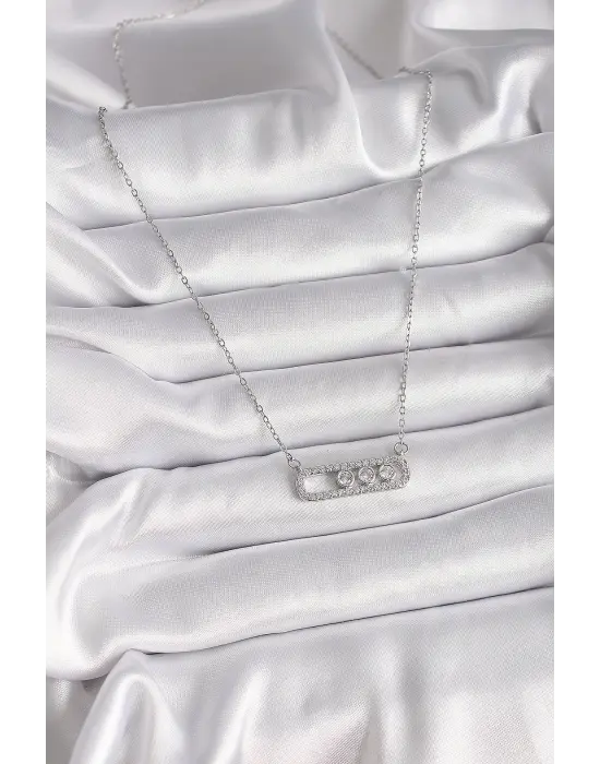  Gümüş  Zincir Zirkon Taşlı Messika Model  Çelik Kolye