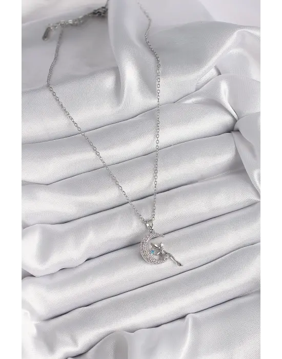  Gümüş  Zincir Zirkon Taşlı Peri Figür  Çelik Kolye