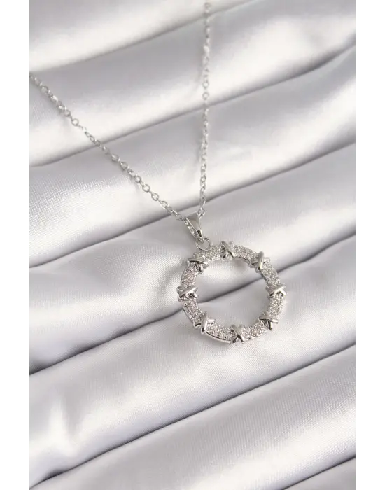  Gümüş  Zincir Zirkon Taşlı XoXo Model  Çelik Kolye