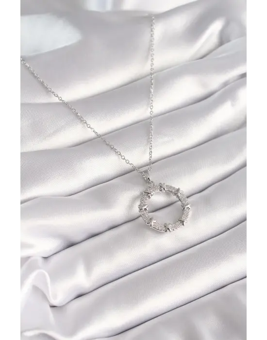  Gümüş  Zincir Zirkon Taşlı XoXo Model  Çelik Kolye