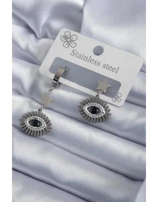   Gümüş Zirkon Taş Detay Çelik Küpe