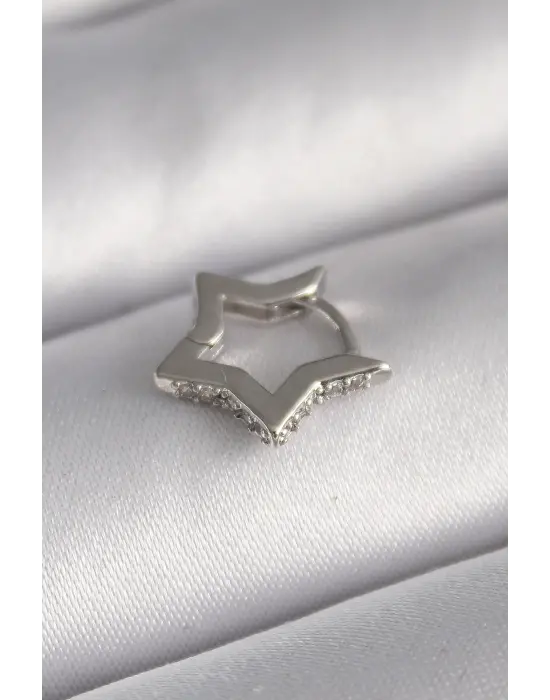 316L Çelik Gümüş Renk Zirkon Taş Detay Yıldız Model Tragus Piercing