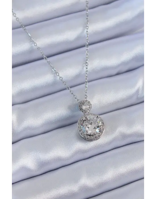  Gümüş  Zirkon Taş Model  Çelik Kolye