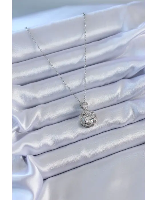  Gümüş  Zirkon Taş Model  Çelik Kolye