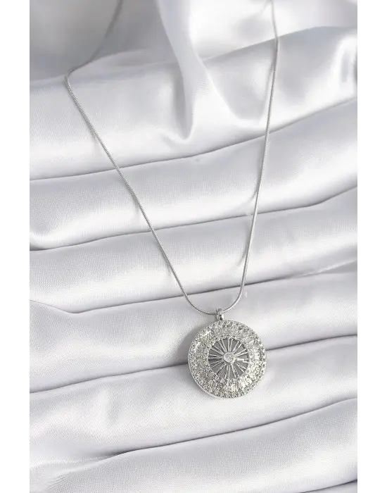  Gümüş  Zirkon Taşlı 12 Burç Madalyon Model  Çelik Kolye