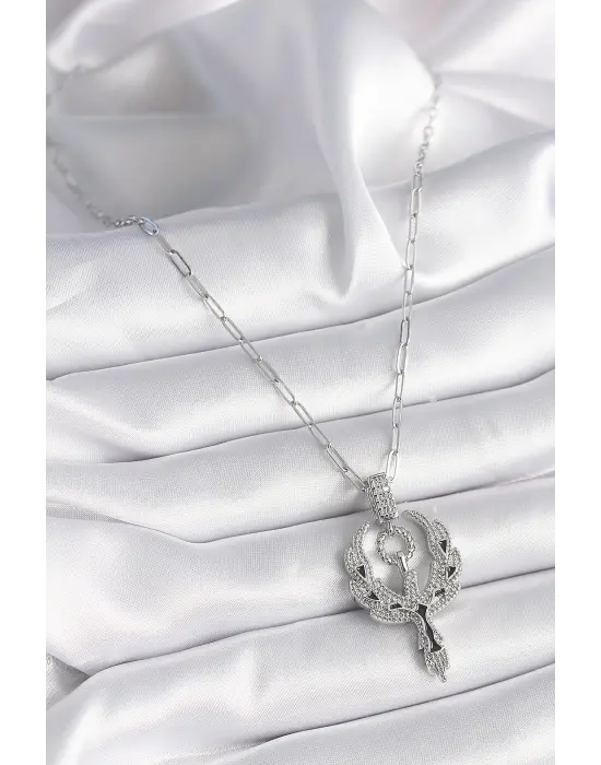  Gümüş  Zirkon Taşlı Anka Kuşu Model  Çelik Kolye