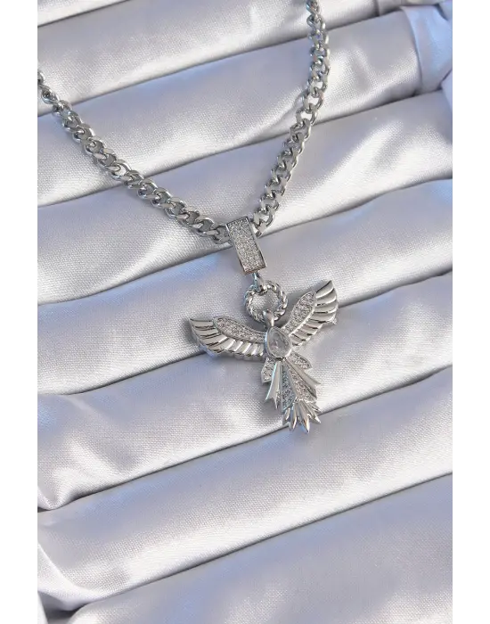  Gümüş  Zirkon Taşlı Anka Kuşu Model Çelik Kolye