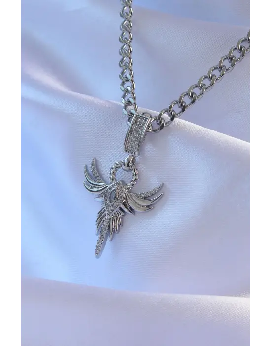  Gümüş  Zirkon Taşlı Anka Kuşu Model Çelik Kolye