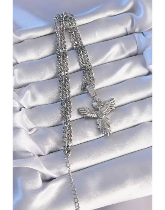  Gümüş  Zirkon Taşlı Anka Kuşu Model Çelik Kolye