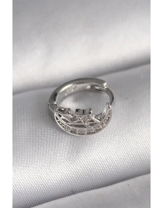 316L Çelik Gümüş Renk Zirkon Taşlı Ay Yıldız Model Tragus Piercing
