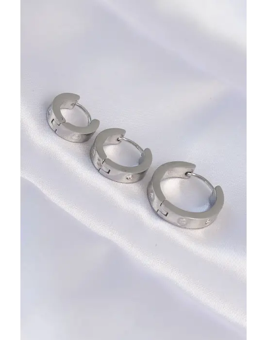   Gümüş Zirkon Taşlı Model 3lü Halka Küpe