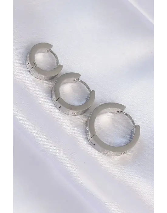   Gümüş Zirkon Taşlı Model 3lü Halka Küpe