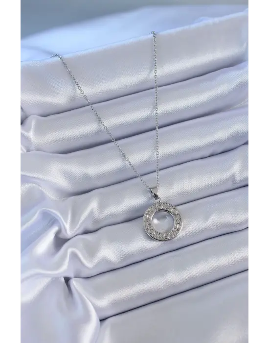  Gümüş  Zirkon Taşlı Model  Çelik Kolye