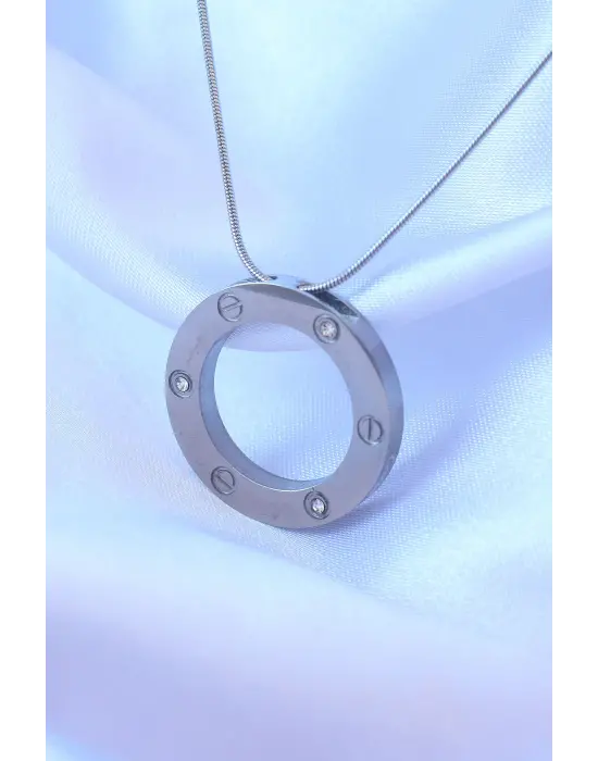  Gümüş  Zirkon Taşlı Model Çelik Kolye