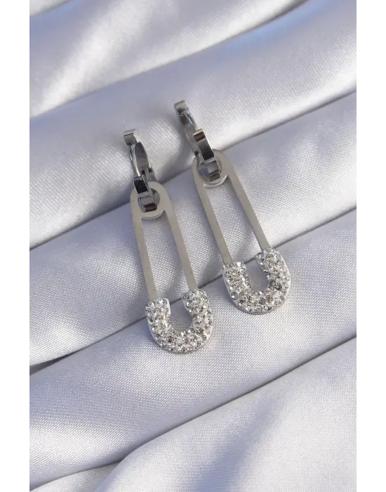   Gümüş Zirkon Taşlı Çengelli İğne Küpe