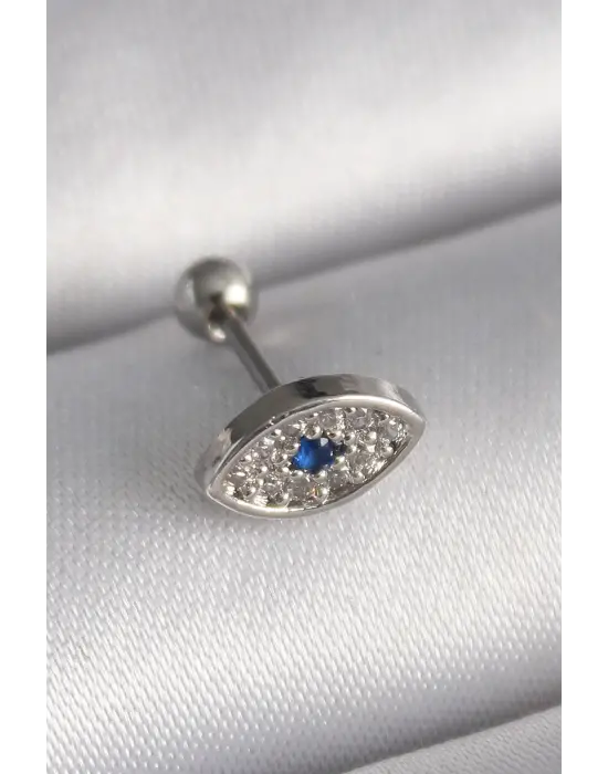 316L Çelik Gümüş Renk Zirkon Taşlı Göz Tragus Piercing
