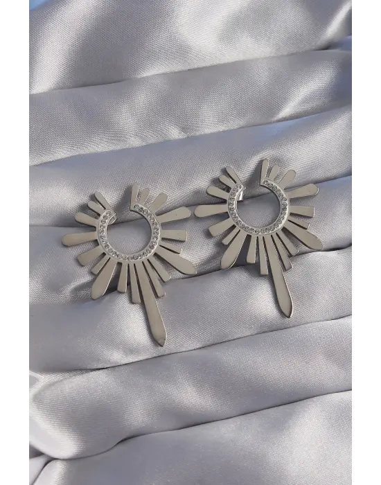   Gümüş Zirkon Taşlı Güneş Figürlü Küpe