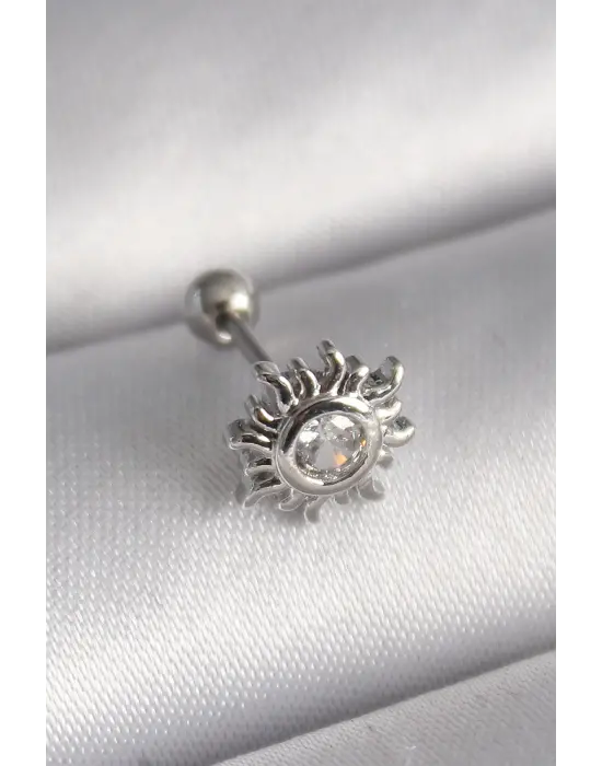 316L Çelik Gümüş Renk Zirkon Taşlı Güneş Tragus Piercing
