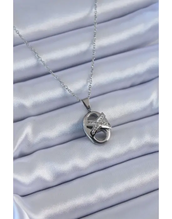  Gümüş  Zirkon Taşlı  Çelik Kolye