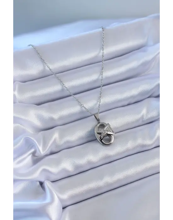  Gümüş  Zirkon Taşlı  Çelik Kolye