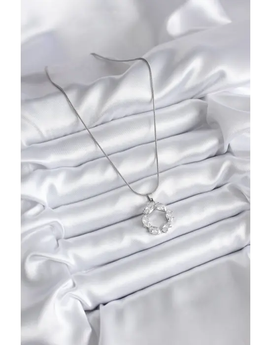  Gümüş  Zirkon Taşlı  Çelik Kolye