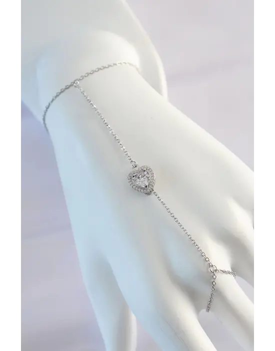 316L Çelik Gümüş Renk Zirkon Taşlı Kalp Tasarımlı Şahmeran