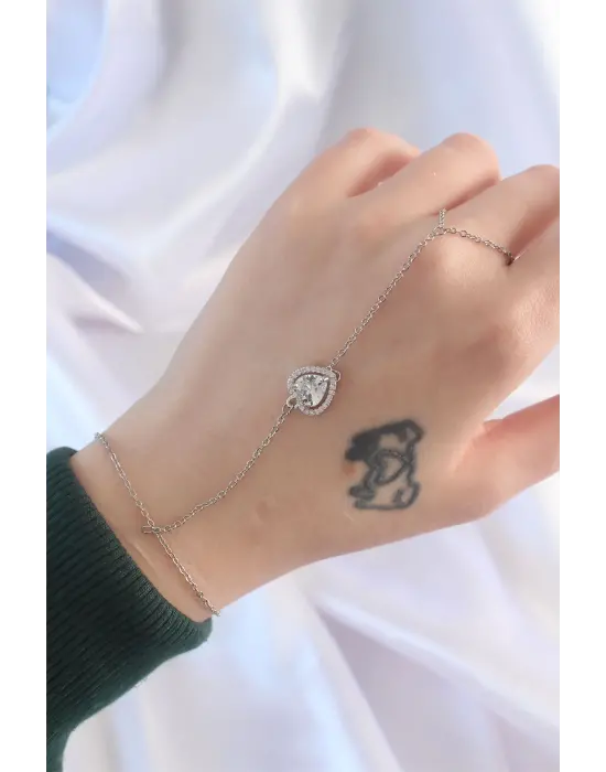 316L Çelik Gümüş Renk Zirkon Taşlı Kalp Tasarımlı Şahmeran