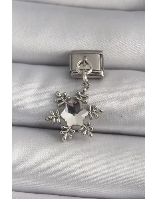 316L Çelik Gümüş Renk Zirkon Taşlı Kar Tanesi Model Nomination Charm