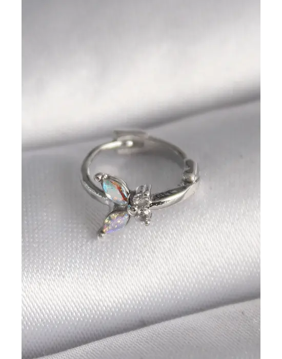 316L Çelik Gümüş Renk Zirkon Taşlı Kelebek Model Tragus Piercing
