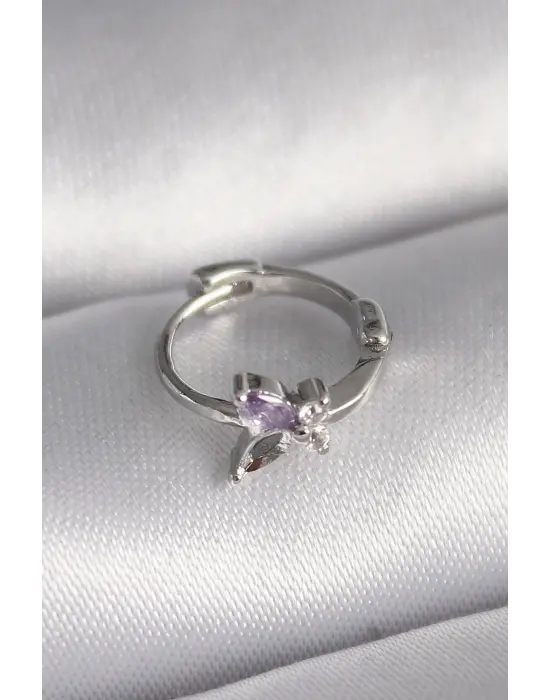 316L Çelik Gümüş Renk Zirkon Taşlı Kelebek Model Tragus Piercing
