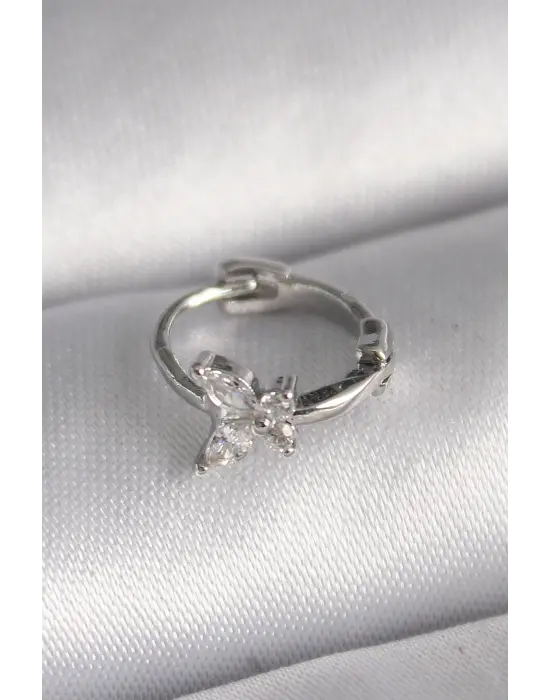 316L Çelik Gümüş Renk Zirkon Taşlı Kelebek Model Tragus Piercing