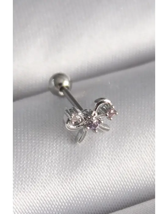 316L Çelik Gümüş Renk Zirkon Taşlı Kurdele Tragus Piercing