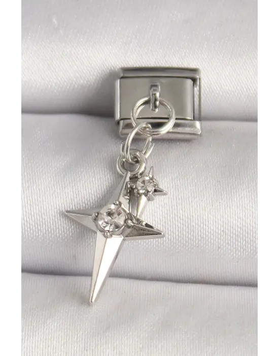 316L Çelik Gümüş Renk Zirkon Taşlı Kutup Yıldız Model Nomination Charm