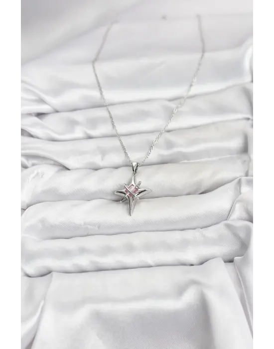 316L Çelik Gümüş Renk Zirkon Taşlı Kutup Yıldızı Model Kadın Kolye