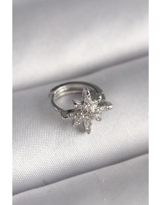 316L Çelik Gümüş Renk Zirkon Taşlı Kutup Yıldızı Model Tragus Piercing