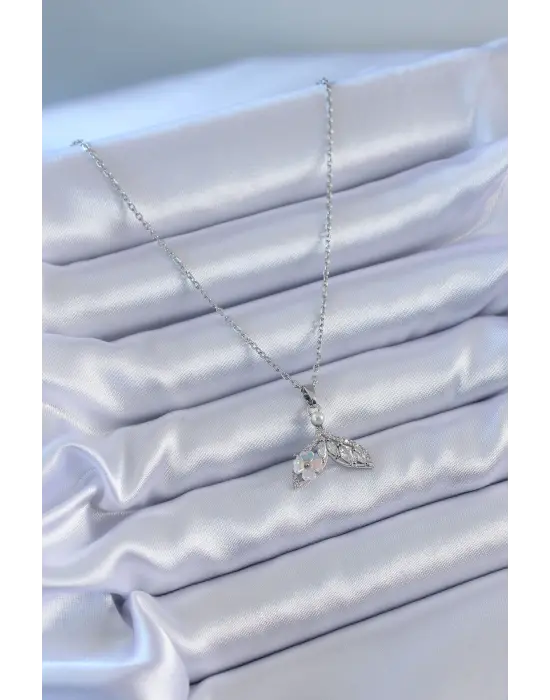  Gümüş  Zirkon Taşlı Martı Model Çiçek Detay  Çelik Kolye