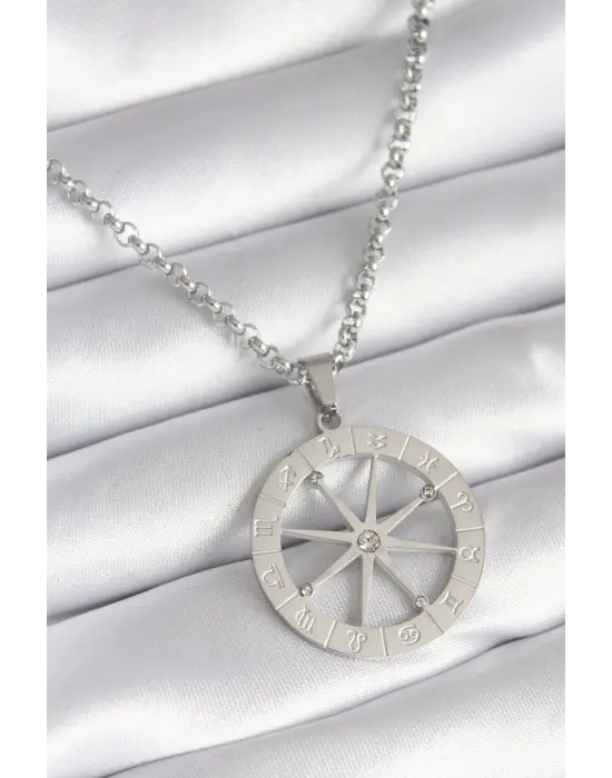  Gümüş  Zirkon Taşlı Rüya Kapanı Model Burçlar İşleme Detay  Çelik Kolye