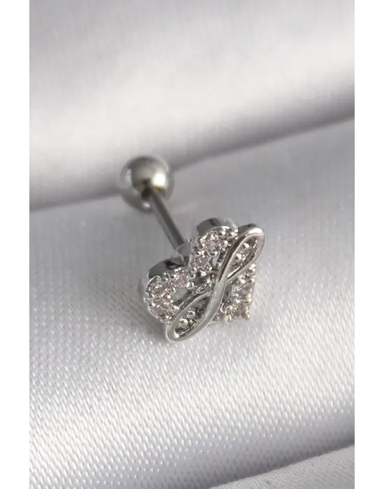 316L Çelik Gümüş Renk Zirkon Taşlı Sonsuzluk Detay Tragus Piercing