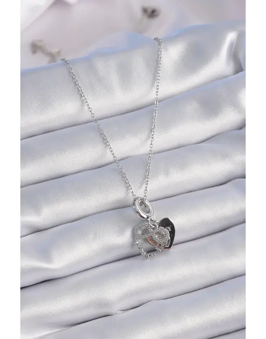  Gümüş  Zirkon Taşlı Sonsuzluk Kalp Figür Charm Model  Çelik Kolye