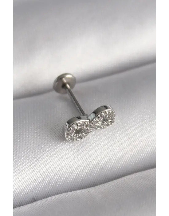 316L Çelik Gümüş Renk Zirkon Taşlı Sonsuzluk Model Tragus Piercing
