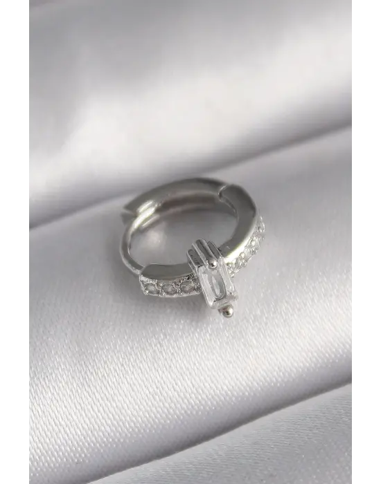 316L Çelik Gümüş Renk Zirkon Taşlı Tragus Piercing