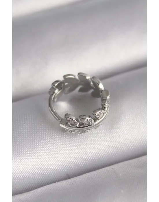 316L Çelik Gümüş Renk Zirkon Taşlı Yaprak Model Tragus Piercing