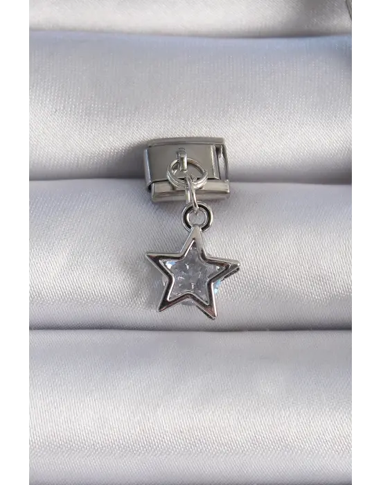 316L Çelik Gümüş Renk Zirkon Taşlı Yıldız Figür Nomination Charm