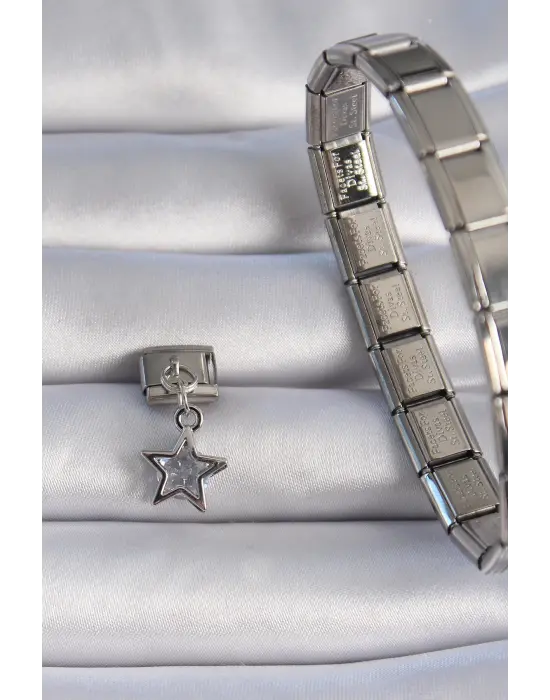 316L Çelik Gümüş Renk Zirkon Taşlı Yıldız Figür Nomination Charm