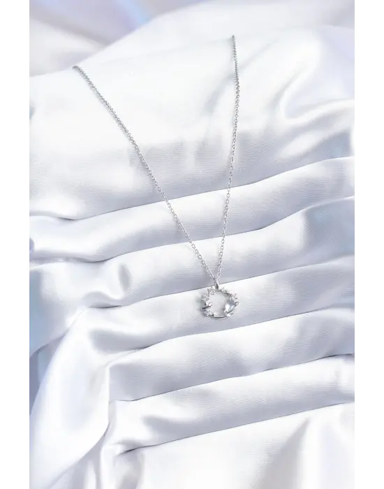  Gümüş  Zirkon Taşlı Yıldız Model  Çelik Kolye