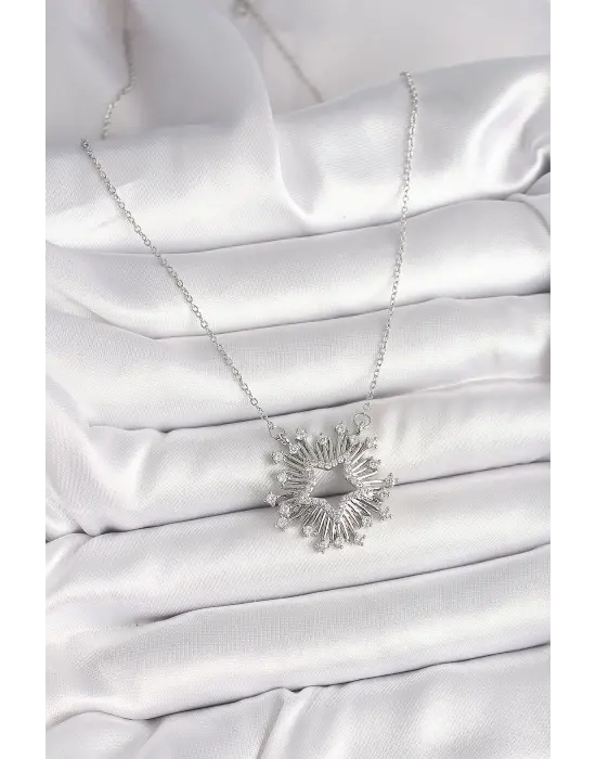 316L Çelik Gümüş Renk Zirkon Taşlı Yıldız Model Kadın Kolye