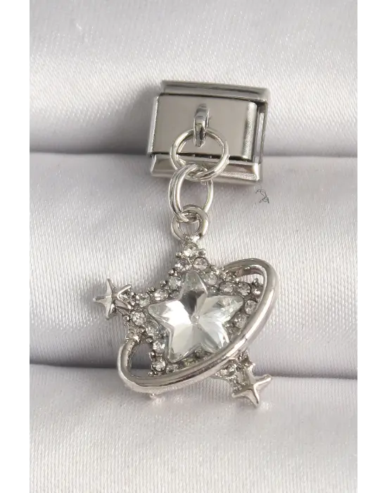 316L Çelik Gümüş Renk Zirkon Taşlı Yıldız Model Nomination Charm