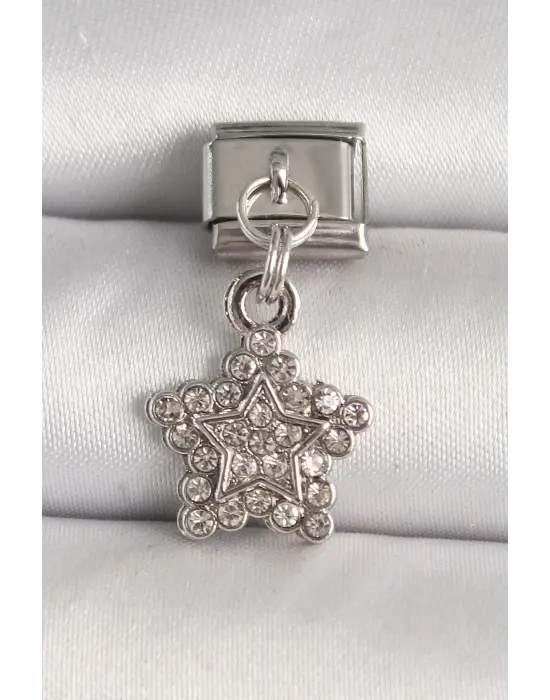 316L Çelik Gümüş Renk Zirkon Taşlı Yıldız Model Nomination Charm